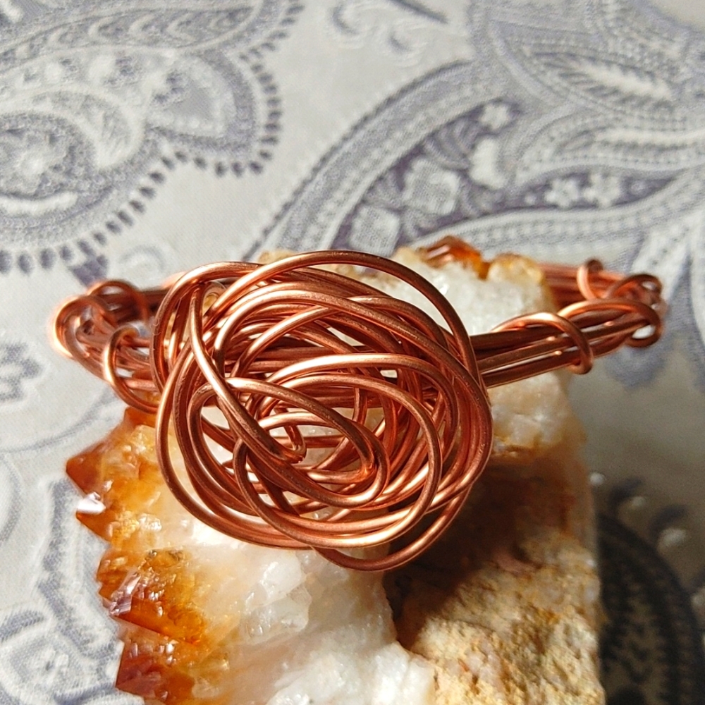Copper Wire Swirl Statement Bracelet Handcrafted Copper
